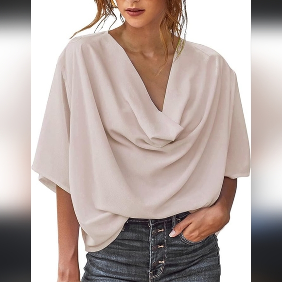 Vici Tops - VICI ELTON DRAPE BEIGE BLOUSE